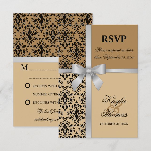 Damask Falskt Silverband Höst Bröllop RSVP-kort Inbjudningar (Fram/baksida)