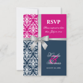 Damask falskt silverband Navy bröllop RSVP OSA Kort
