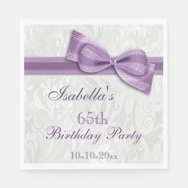 Damask & Faux Bow Flicka 65-årsdag Pappersservett (Framsidan)