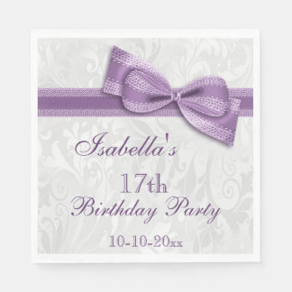 Damask & Faux Bow Tjejernas 17-årsdag Pappersservett
