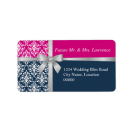Damask Faux Silver Ribbon Navy Blue Fuchsia Adressetikett