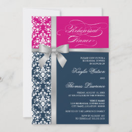 Damask Faux Silver Ribbon Rehearsal Dinner Inbjudningar