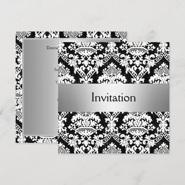 Damask festinladning spara datum inbjudningar (Fram/baksida)