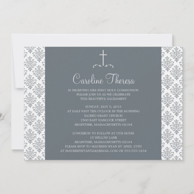 Damask First Communion Inbjudningar (Framsida)