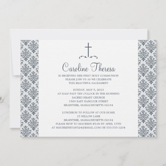 Damask First Communion Inbjudningar (Framsida)