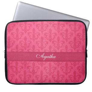Damask fleur de lis som heter mörk rosa laptop fod sleeve