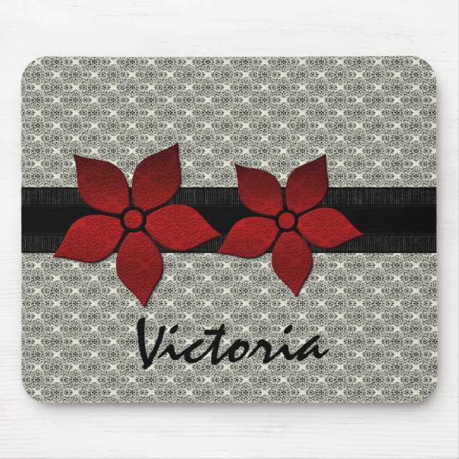 Damask Flowers Stripe Gräns Mousepad Musmatta (Framsidan)