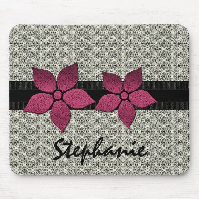 Damask Flowers Stripe Gräns Mousepad Musmatta (Framsidan)
