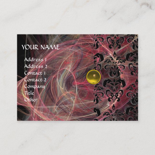 DAMASK FRACTAL MONOGRAM gult rosa Visitkort (Framsida)
