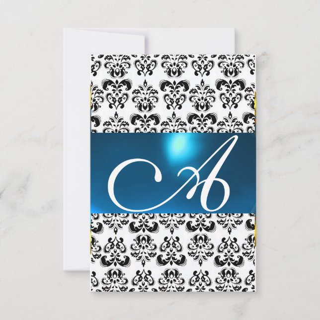 DAMASK GEM MONOGRAM blå vit osa Inbjudningar (Framsida)