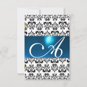 DAMASK GEM MONOGRAM blå vit osa Inbjudningar