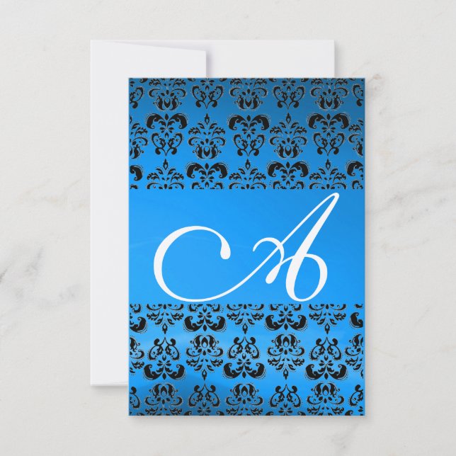 DAMASK GEM MONOGRAM Blue osa guld Inbjudningar (Framsida)