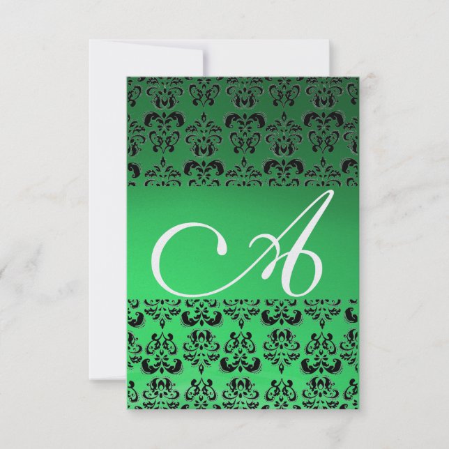 DAMASK GEM MONOGRAM grönt osa ice Inbjudningar (Framsida)