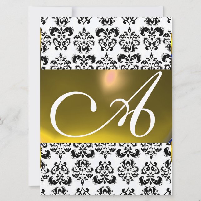 DAMASK GEM MONOGRAM gul vit Inbjudningar (Framsida)