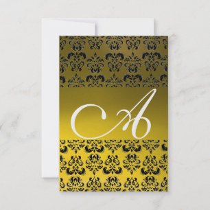 DAMASK GEM MONOGRAM gul vit rsvp isglass Inbjudningar