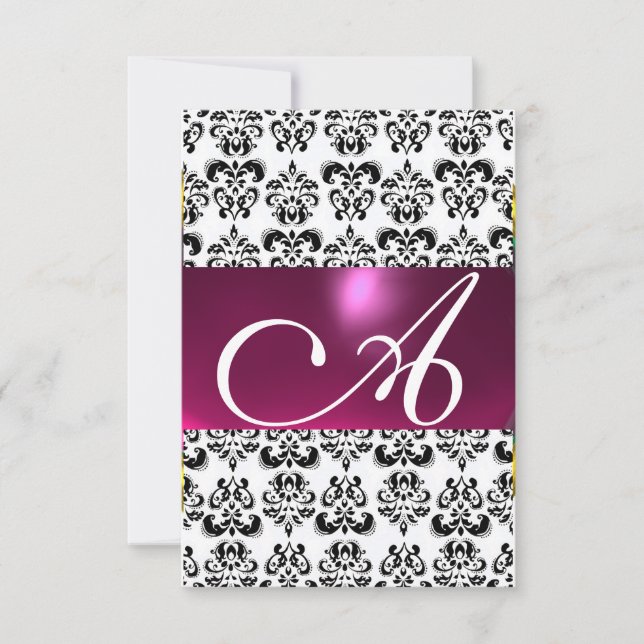 DAMASK GEM MONOGRAM lila rosa vit osa Inbjudningar (Framsida)