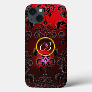 DAMASK GEM MONOGRAM Red Burgundy Black