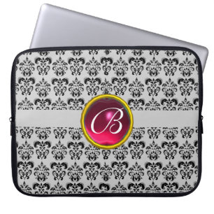 DAMASK GEM STONE MONOGRAM grått fuchsia black Laptop Fodral