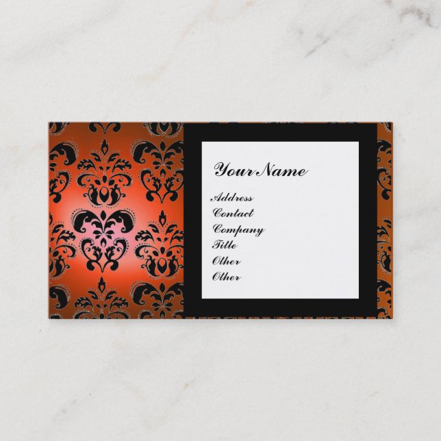 DAMASK GEM STONE MONOGRAM orange Visitkort (Framsida)