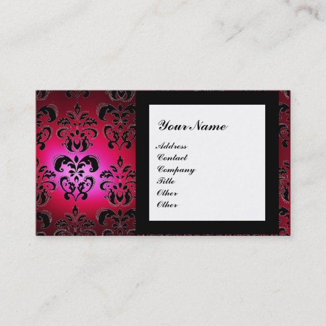 DAMASK GEM STONE MONOGRAM Red burgundy Visitkort (Framsida)