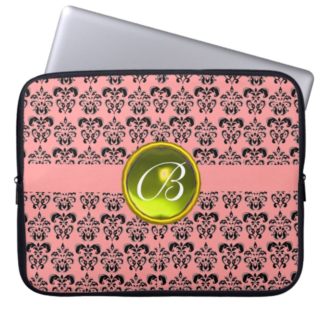 DAMASK GEM STONE MONOGRAM rosa gult svart Laptop Fodral (Framsidan)