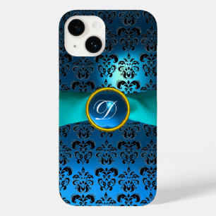 DAMASK GIRLY MONOGRAM Blue ribbon
