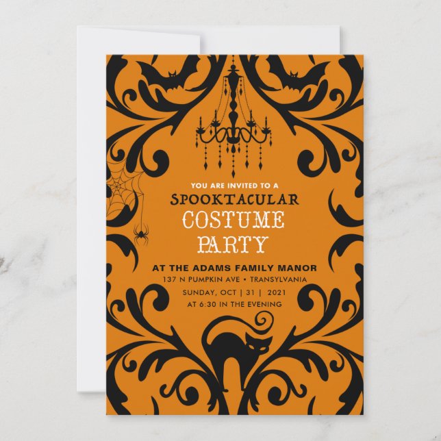 Damask Glam Halloween Costume Party-inbjudan Inbjudningar (Framsida)