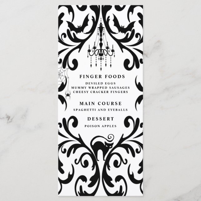 Damask Glam Halloween Dinner Party Meny (Framsida)