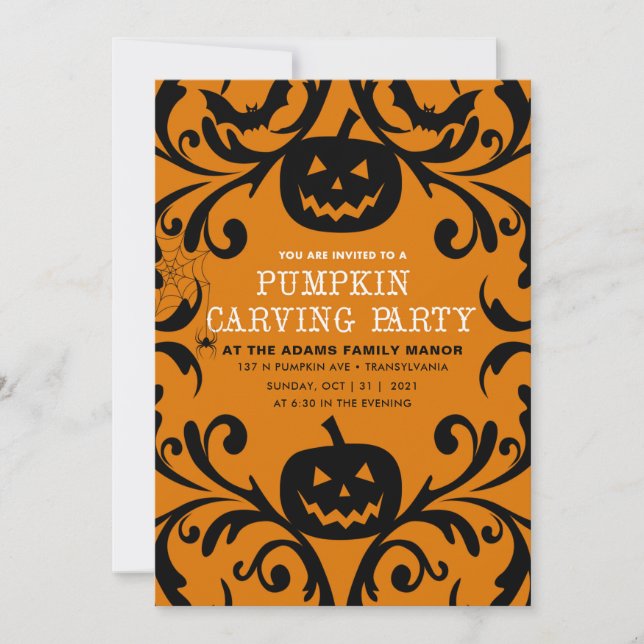 Damask Glam Halloween Pumpkin Carving Inbjudningar (Framsida)
