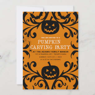 Damask Glam Halloween Pumpkin Carving Inbjudningar