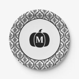 Damask Glam Monogram Halloween Pumpkin