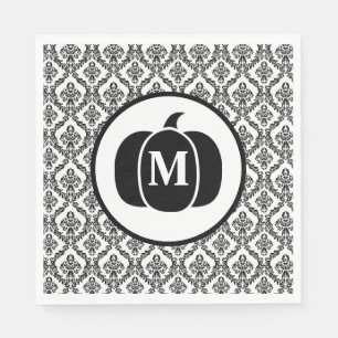 Damask Glam Monogram Halloween Pumpkin Pappersservett
