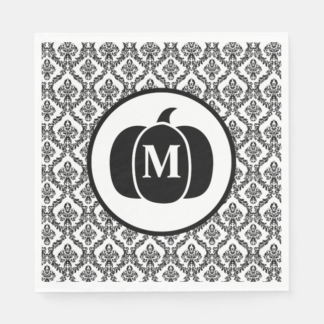 Damask Glam Monogram Halloween Pumpkin Pappersservett (Framsidan)