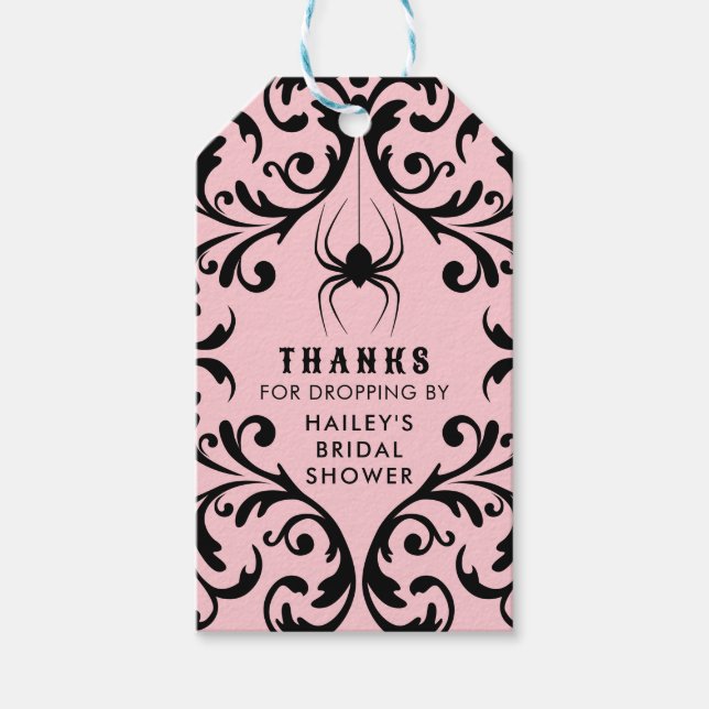 Damask Glam Spindel | Tack Bröllopsdusch Presentetikett (Framsidan)