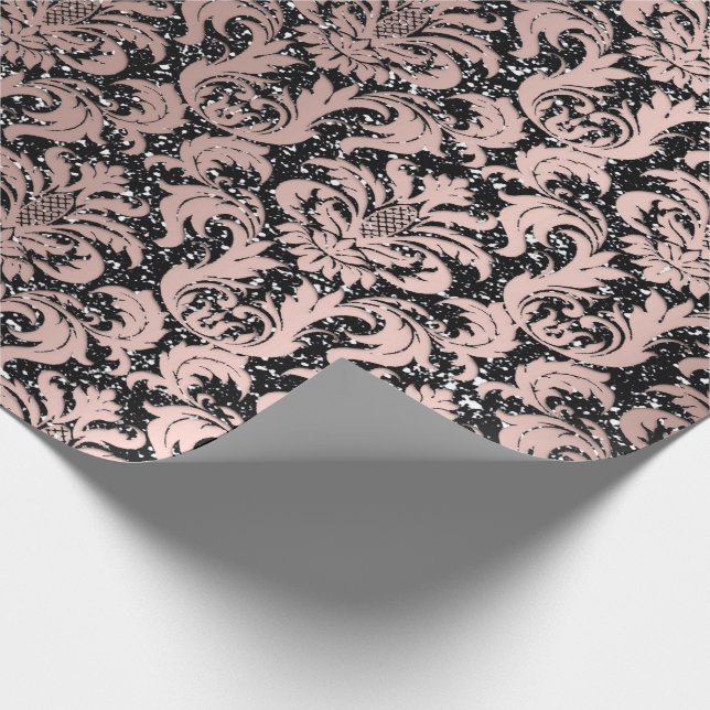 Damask Glitter Black Ro Guld Elegant Royal Presentpapper (Hörn)