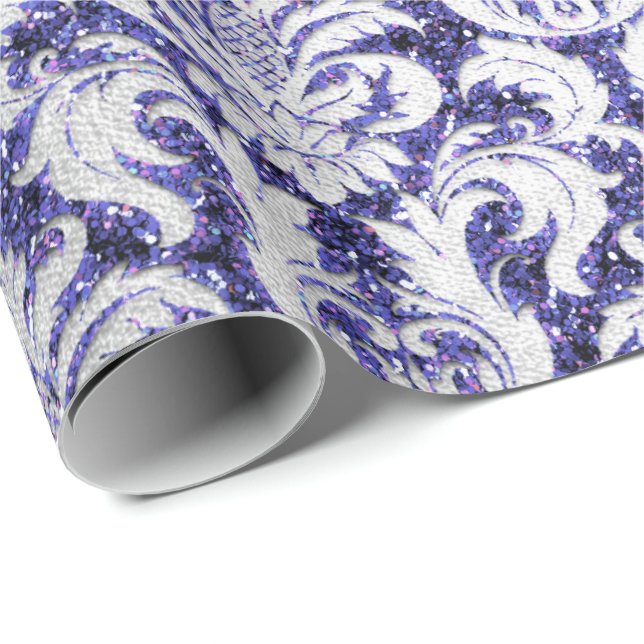 Damask Glitter Indigo Silver Grått Royal Cottage Presentpapper (Rullad Hörn)