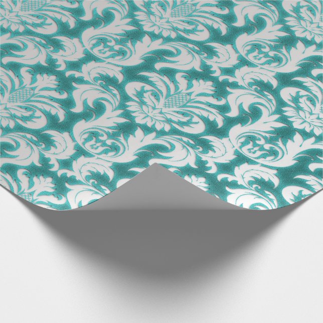 Damask Glitter Mint Silver Grått Royal Velvet Presentpapper (Hörn)