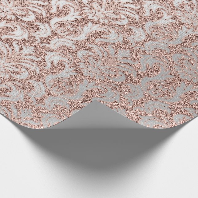 Damask Glitter Ro Guld Vita Royalet Presentpapper (Hörn)