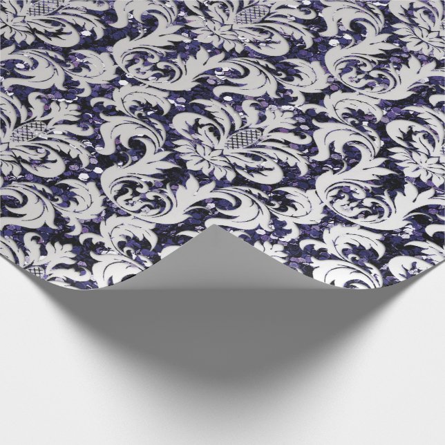 Damask Glitter Silver Grått Royal  Blue Navy Presentpapper (Hörn)