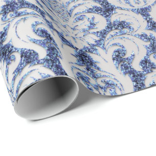 Damask Glitter Silver Grått Royal  Sapphire Blue Presentpapper