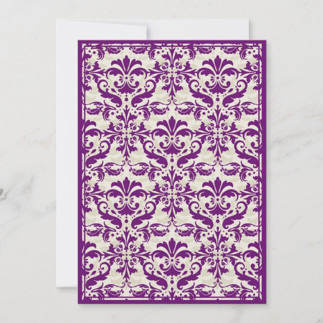 Damask Gräns med Dubbla Ram (Plum & Beige) Inbjudningar (Framsida)