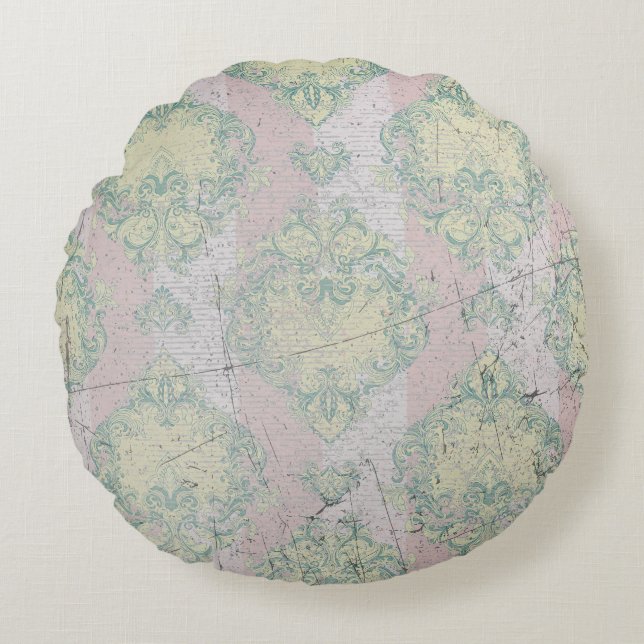 Damask Grunge Elegance Rund Kudde (Framsidan)