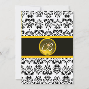 DAMASK GUL TOPAZ MONOGRAM,svart och vit Inbjudningar
