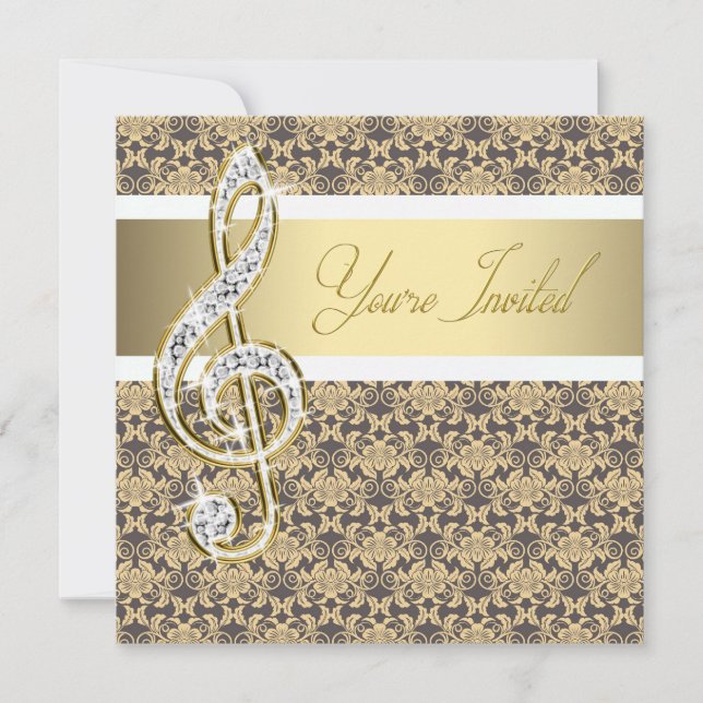 Damask Guld Diskantnyckel Konsertinbjudningar Inbjudningar (Framsida)