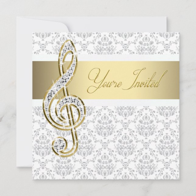Damask Guld Diskantnyckel Musikrecital Inbjudninga Inbjudningar (Framsida)