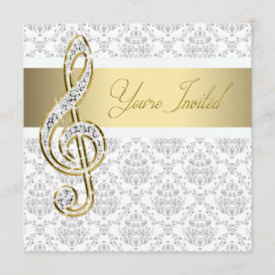Damask Guld Diskantnyckel Musikrecital Inbjudninga Inbjudningar
