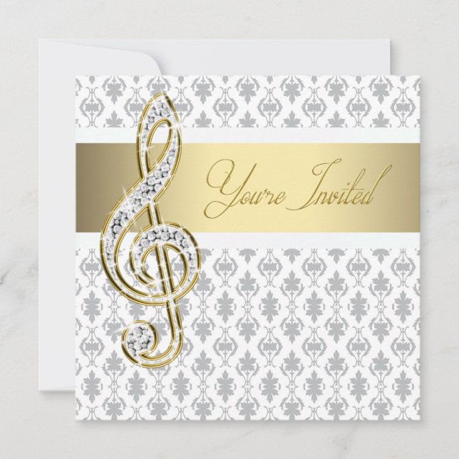 Damask Guld Diskantnyckel Recital Inbjudningar (Framsida)