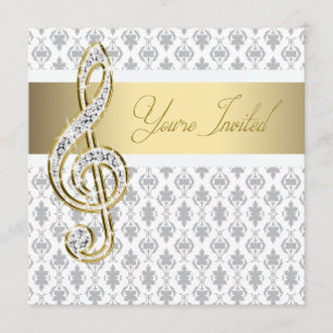 Damask Guld Diskantnyckel Recital Inbjudningar