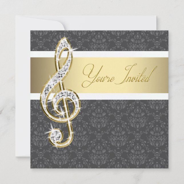 Damask Guld Diskantnyckel Recital Inbjudningar (Framsida)