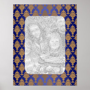 Damask Guld på Royal Blue Gräns Poster